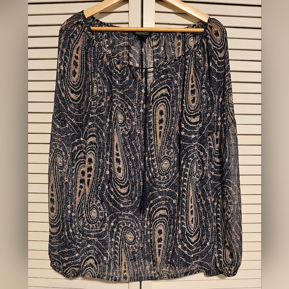 Lucky Brand Navy Paisley Floral Sheer Top Size XL